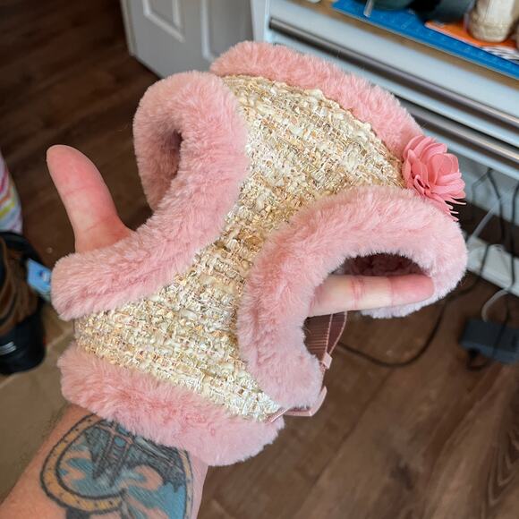 Tweed & Faux Fur Three Piece Harness, Collar & Leash Set  Size S - Picture 3 of 11